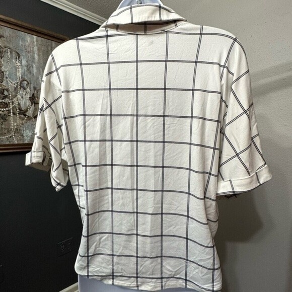 Sweet Rain Button Down Black&White Plaid Striped Size Medium Blouse Top - Picture 7 of 11